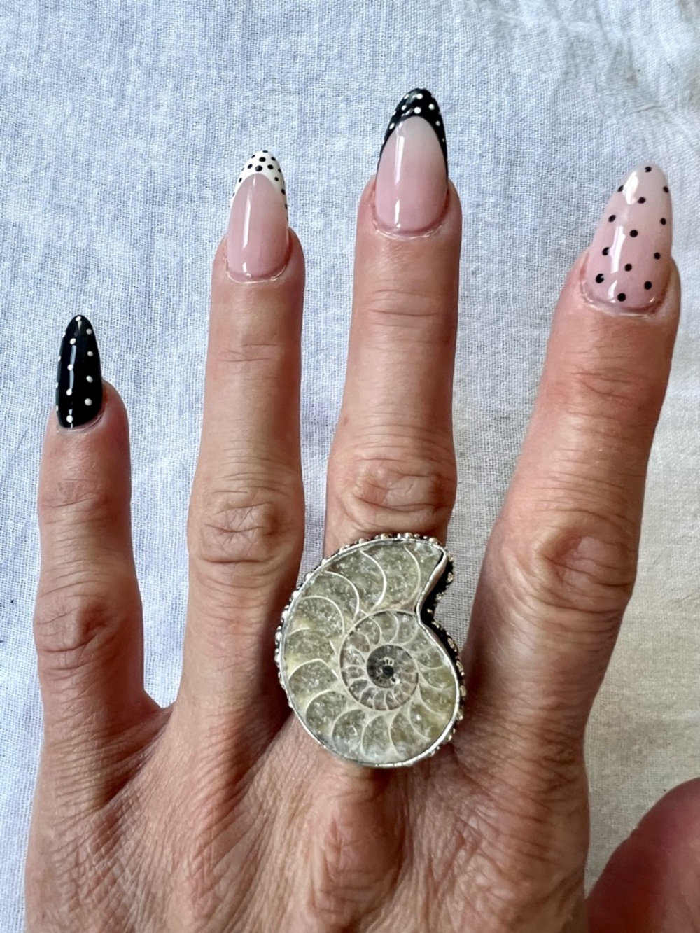 925 AMMONITE Fossil Past Lives Ring 9.5 - Picture 3 of 8